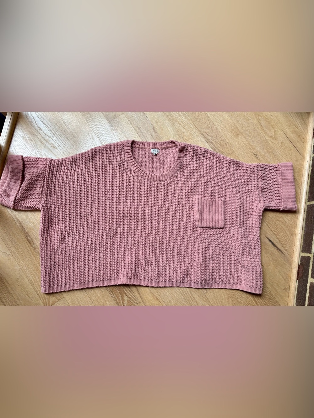 POL JST347 Pink Chunky Chenille Oversized Boxy Sweater Pocket Boho Cottagecore
